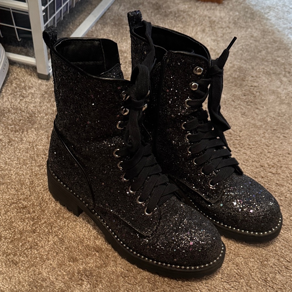 Sparkling Black Women's Combat Boots